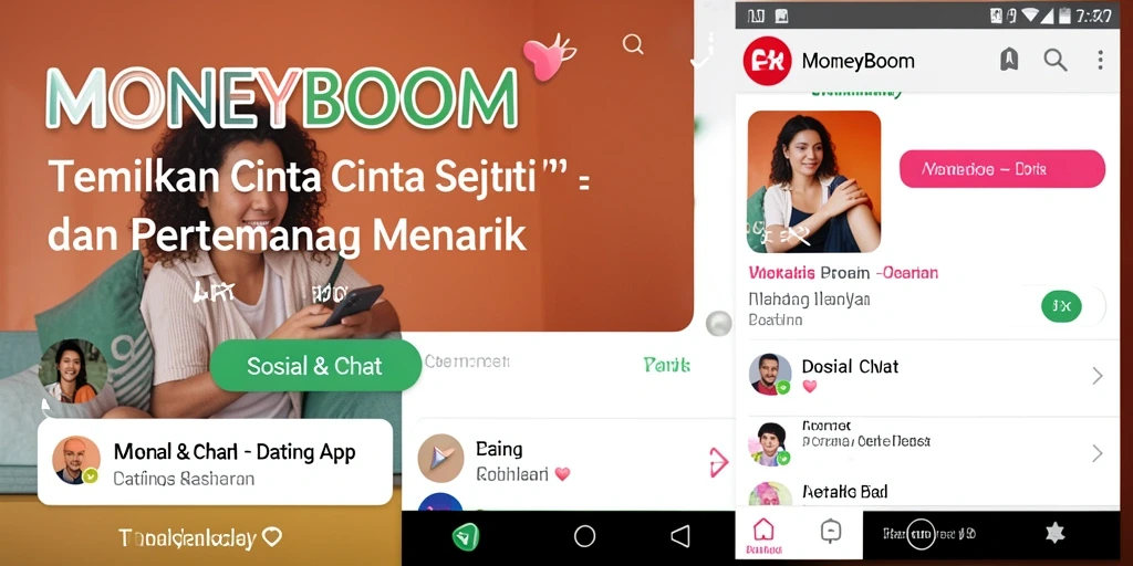 Antarmuka intuitif MONEYBOOM untuk aplikasi Dating App.