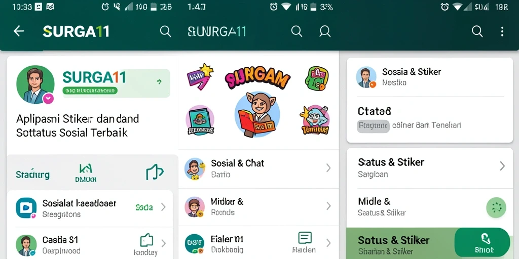Tampilan antarmuka aplikasi SURGA11 dengan berbagai pilihan stiker.