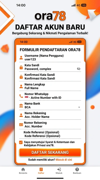 Cara Mudah Buat Akun baru di ora78